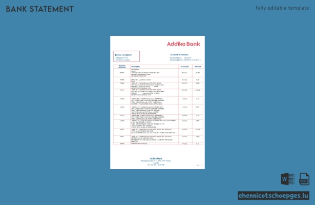 Beispiel eines Kontoauszugs der Addiko Bank Austria
